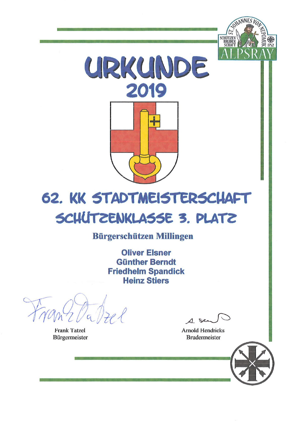 Urkunde 62. KK-Stadtmeisterschaft-Herren